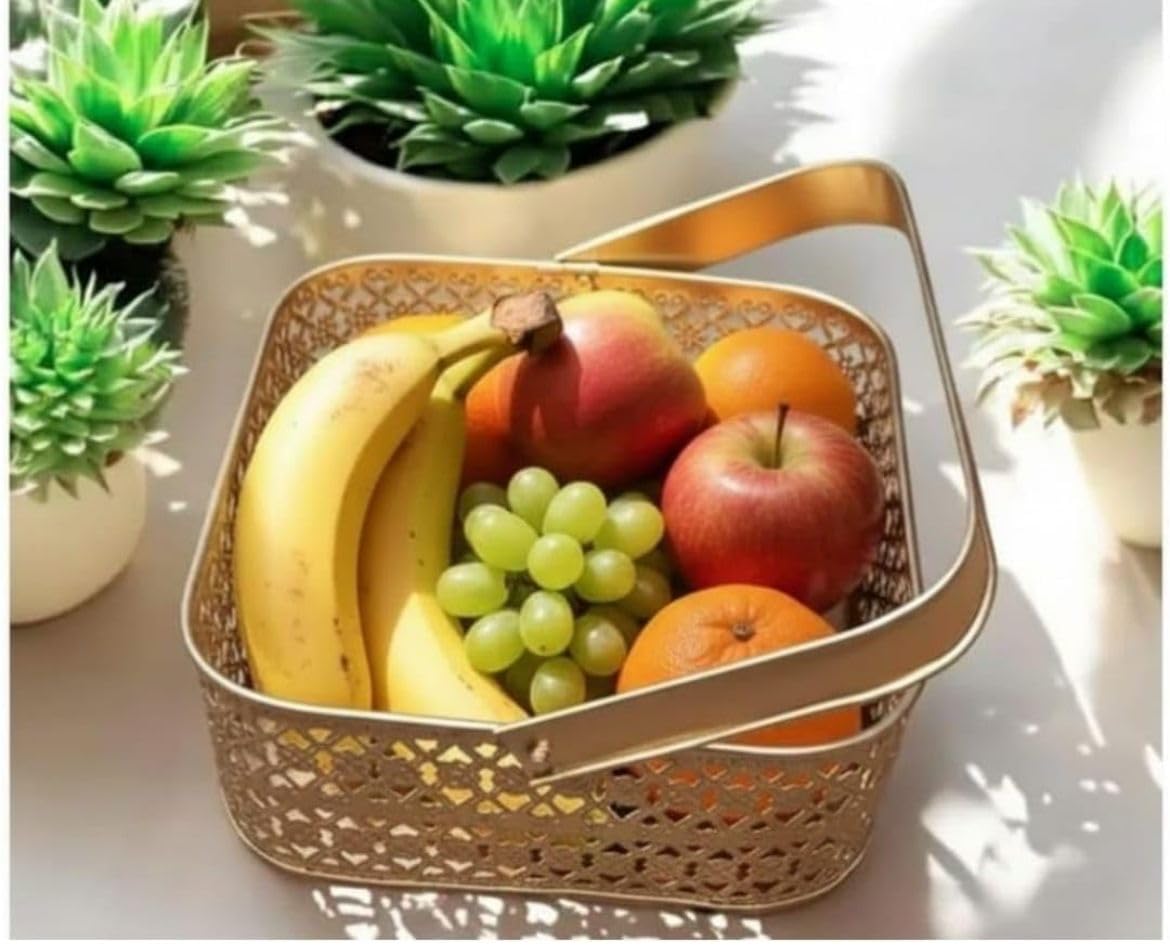 Gold Metal Flower Basket - Decorative Storage Basket -3 Gold Metal Flower Basket - Decorative Storage Basket -3