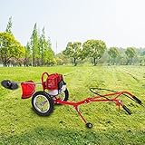 TENNIEX 49CC 2-Stroke Gas Lawn Mower, Multi-Functional Gas Mower Grass, 1.8KW Hand Push String Trimmer, Red