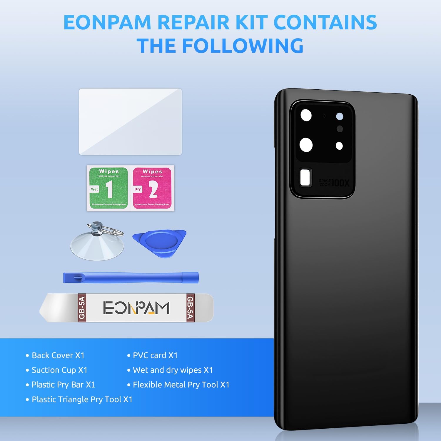 Back Glass Replacement for Samsung Galaxy S20 Ultra SM-G988 Back Cover Rear Housing with Camera Lens + Repair Tool Kit Genuine Rear Glass (Black)