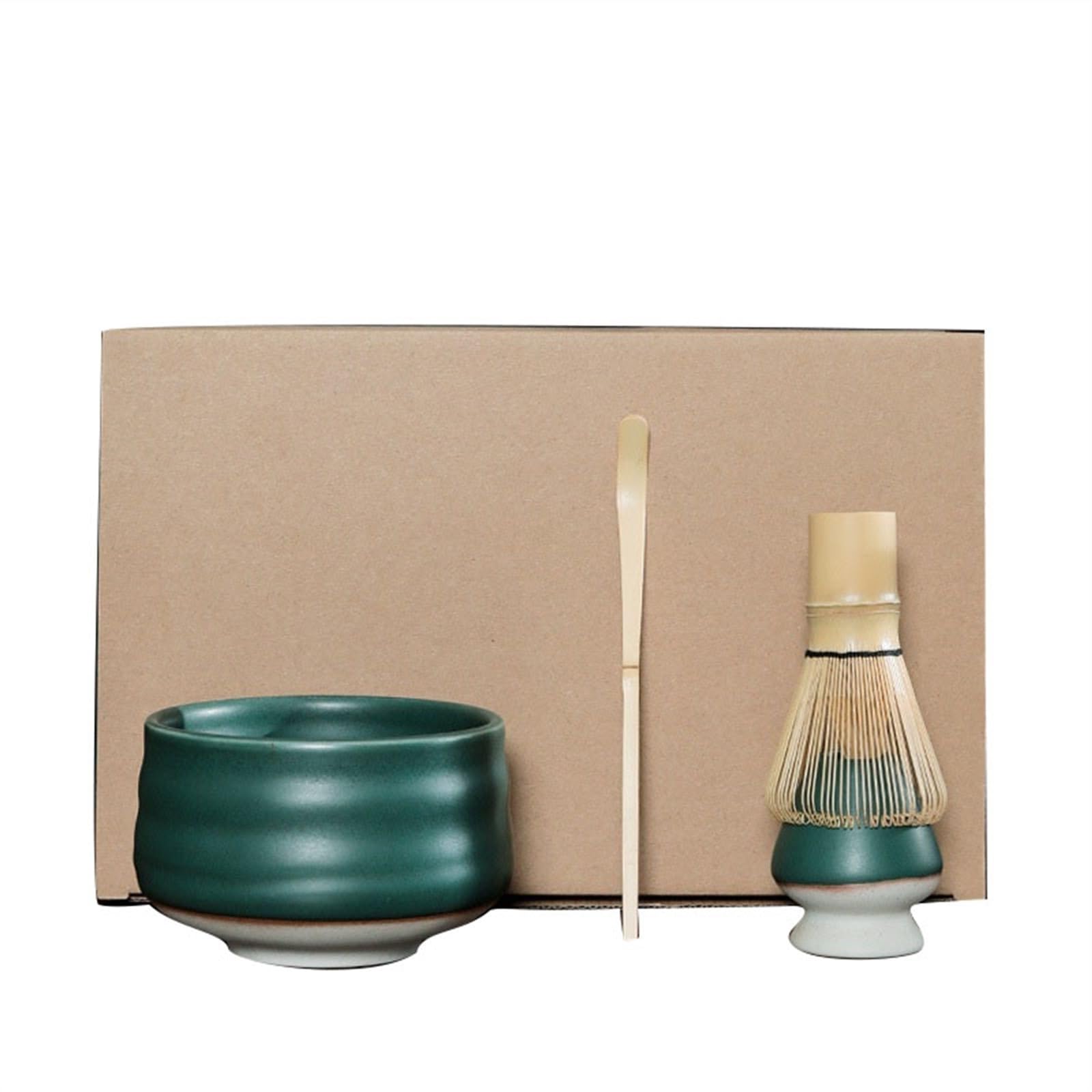 Cuillere Matcha avec Cuillère à Café en Bambou Matcha Kit Service à Thé Japonais Traditionnel Bureau à Domicile et Salon de Thé(Vert,4-Piece Set)
