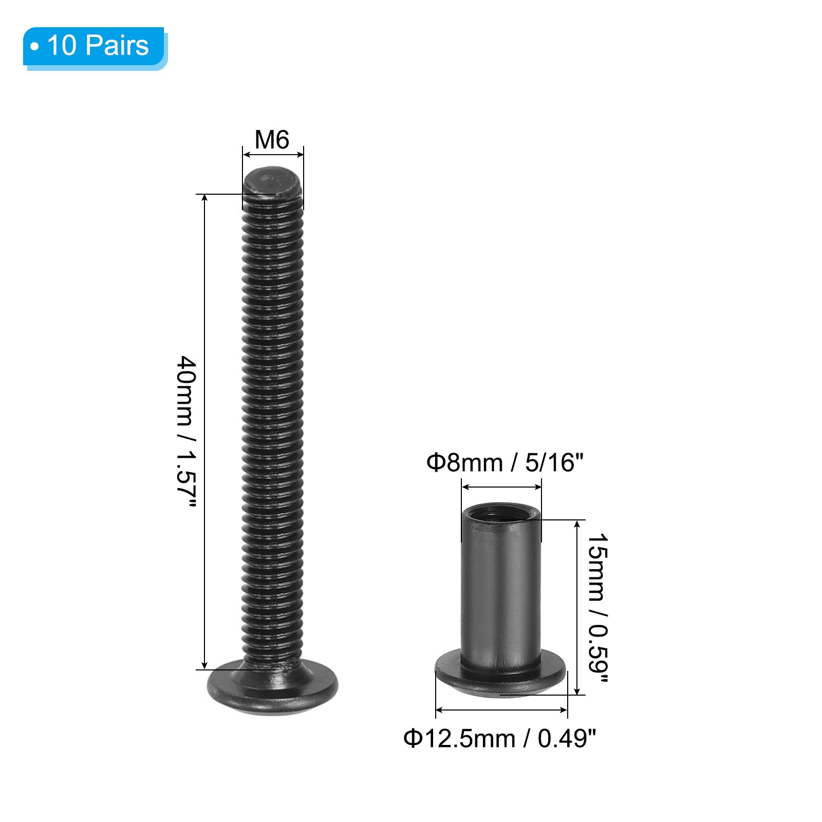 PATIKIL M6 x 40 mm Hex Chicago Screws - Image 2