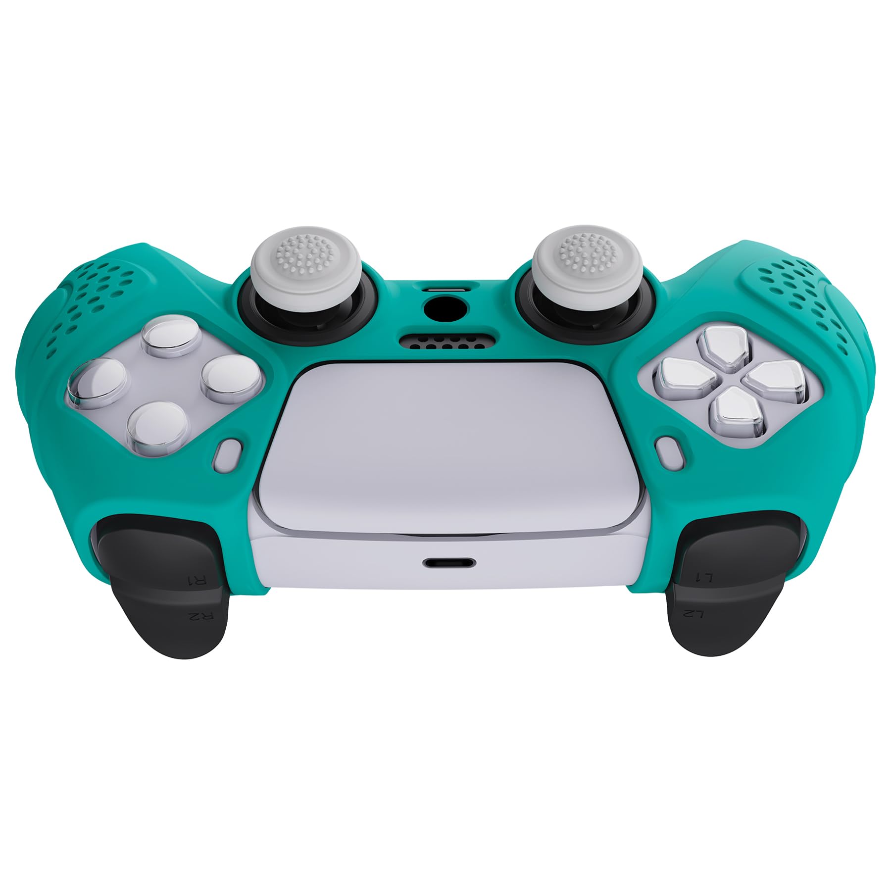 eXtremeRate PlayVital Silikonowe Etui Ochronne do ps5 Kontrolera,Ergonomiczne Obudowy do ps5,Pokrowiec Ochraniacze do ps5 z Nakładkami na Kciuki,Skórki do ps5-Aqua Zielony(Guardian Edition)