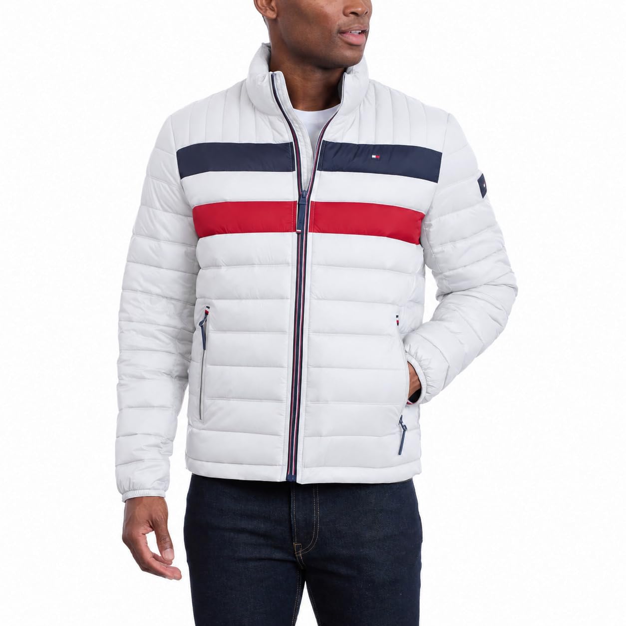 Tommy Hilfiger Men's Ultra Loft Packable Puffer Jacket Down Alternative Coat, Ice Color Block, XXL Tall