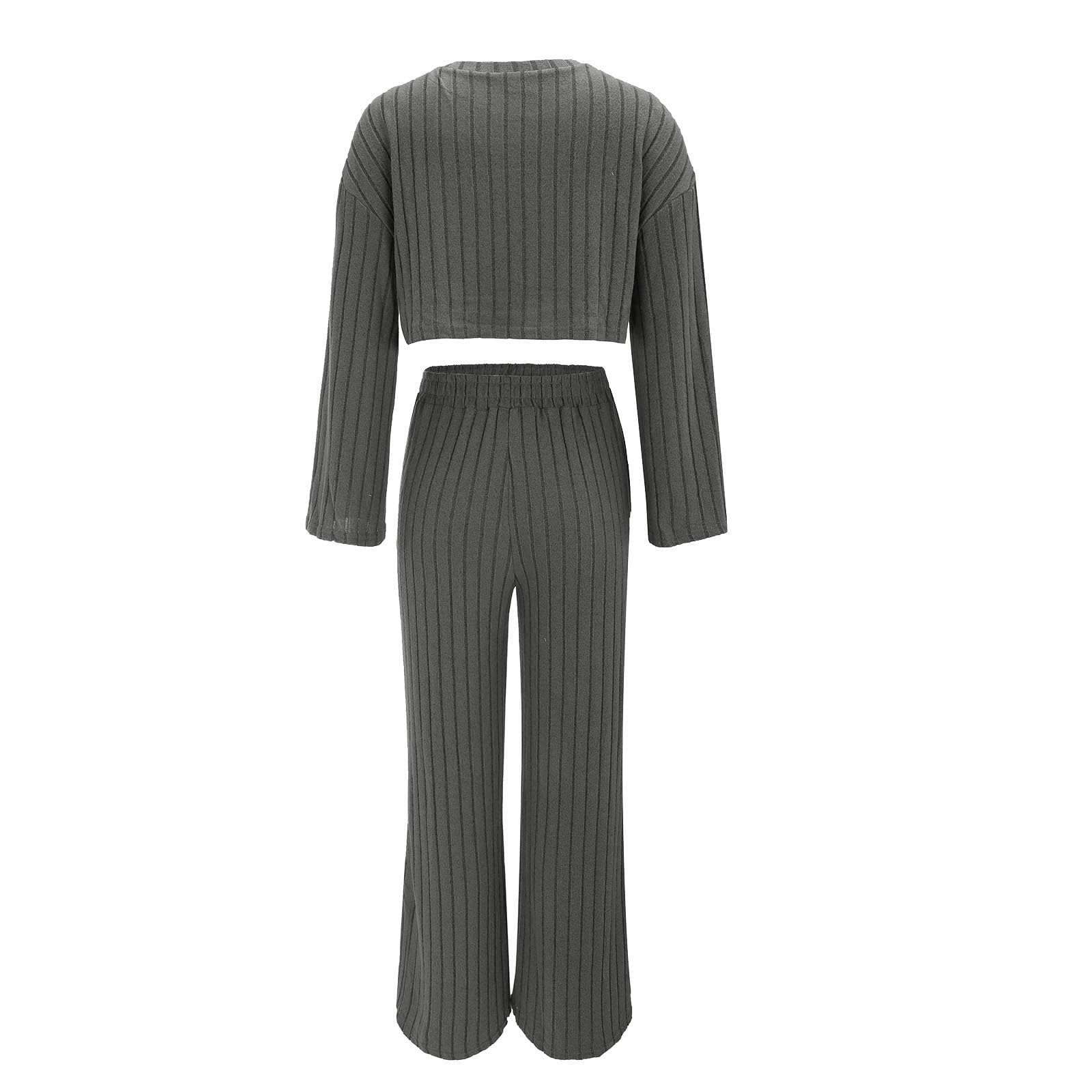 Pantaloni da jogging da donna a coste, con top cropped + gamba larga, pantaloni da jogging a vita alta, felpa a maniche lunghe, tinta unita, per il tempo libero Hip Hop Streetwear