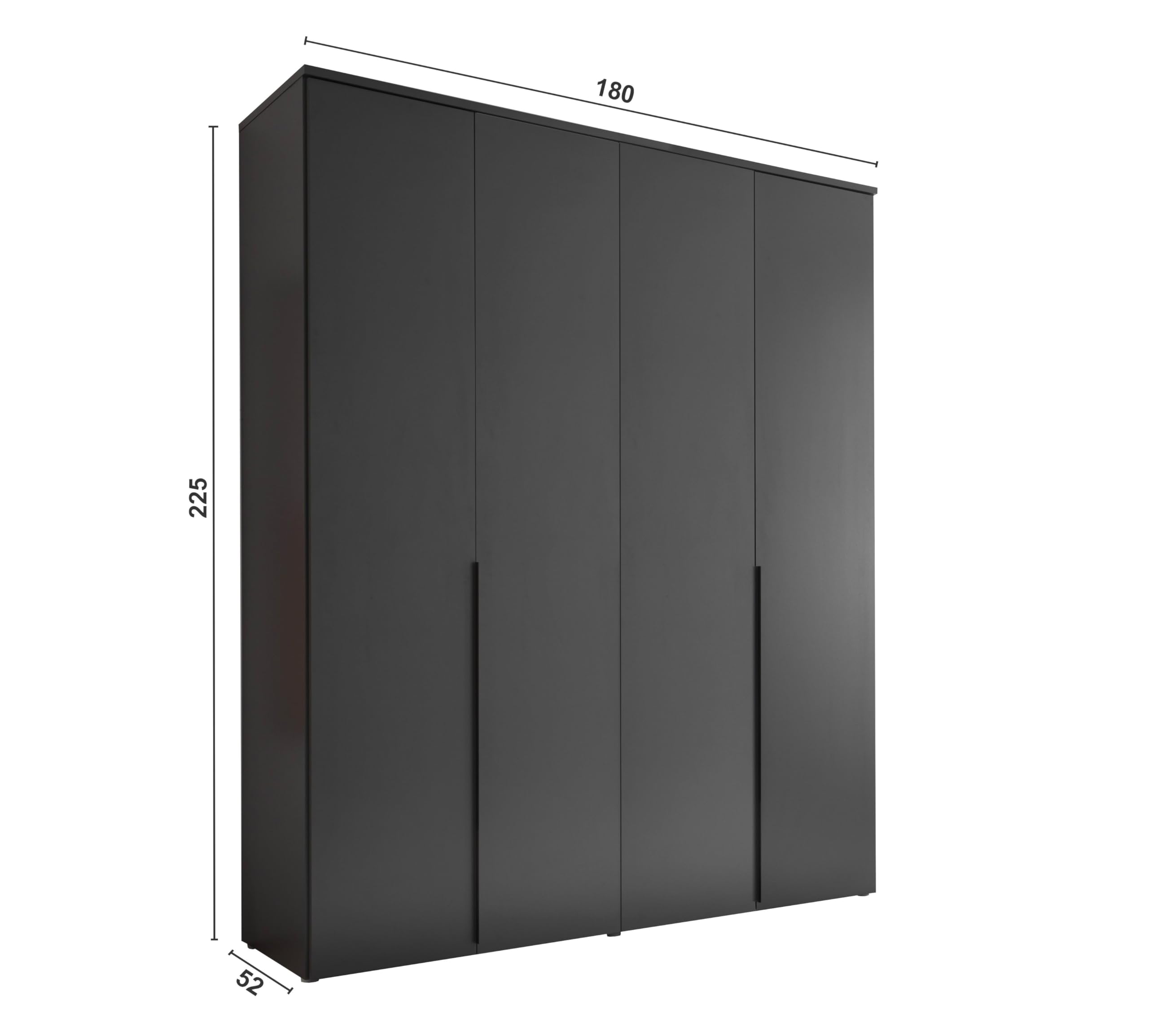 Armadio a 4 ante a battente bianco opaco 180x225x52cm per camera da letto ingresso