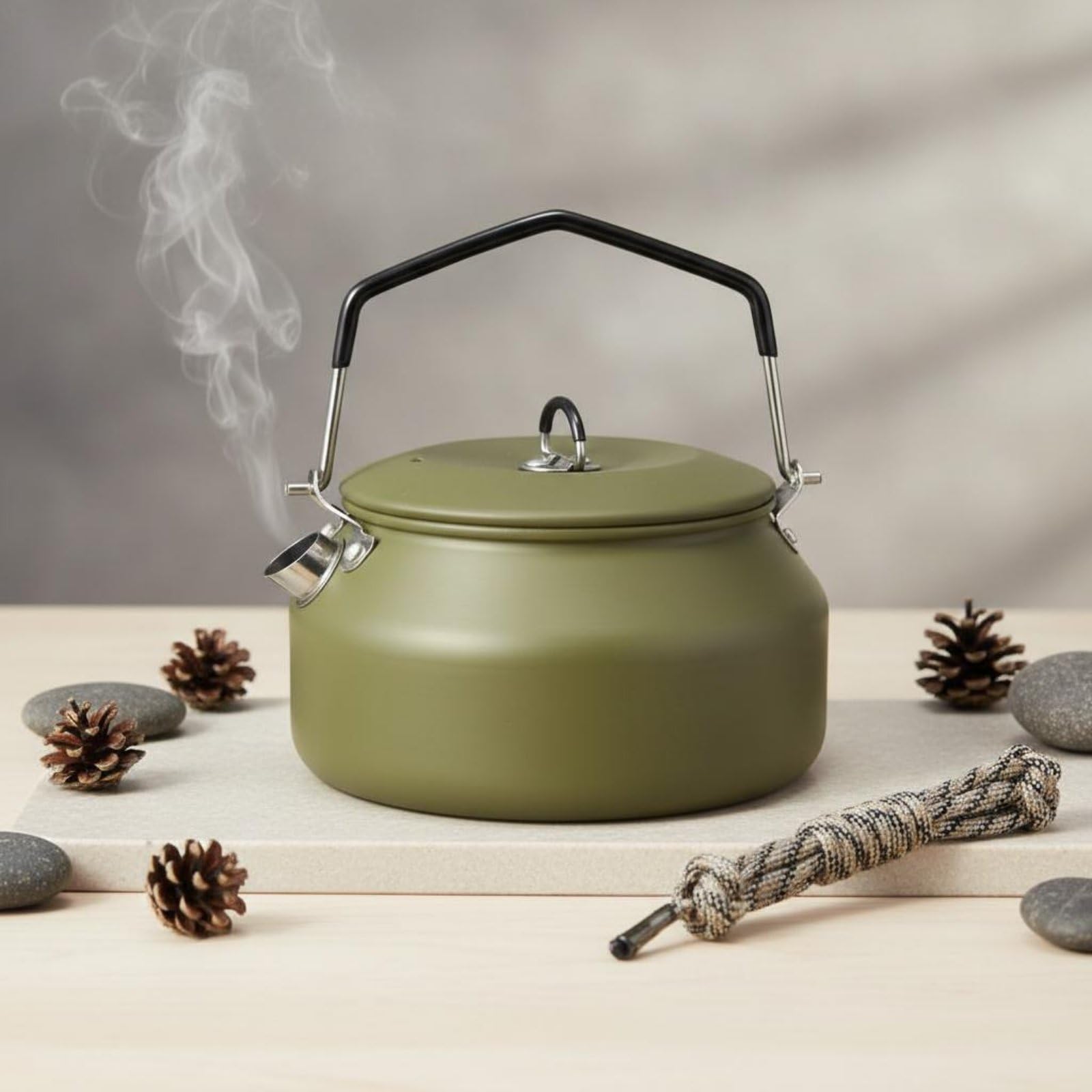 Gralara Tetera de Camping Hervidor de Agua Olla de Cocción Tetera Portátil de Acero Inoxidable 304 con Calentamiento Rápido 360 Grados y Tapa Amortiguada, Negro