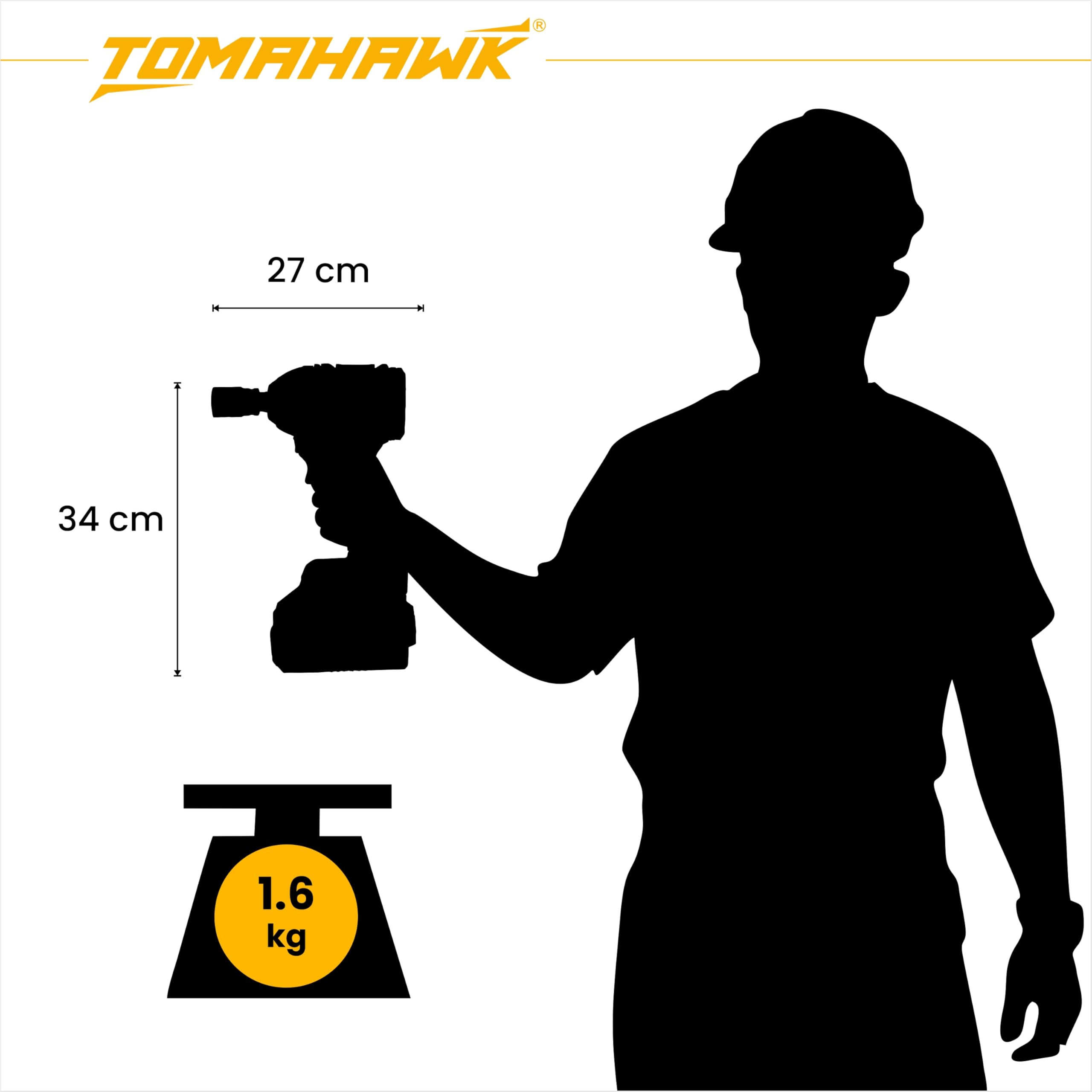 Tomahawk® TSW-5300 20V Brushless Cordless Impact Wrench Machine | 300Nm High Torque | ½” Square Drive + ¼” Hex | 2800 RPM | 3000 IPM | 2 x 3.0Ah Batteries | LED Light 4