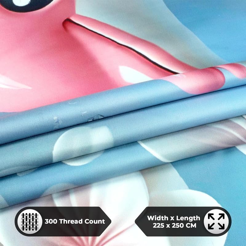 Image of Akshya 7D Digital Printed Glace Cotton Double Bed Sheet with 2 Pillow Covers - 300 TC King Size Bedsheet (90 x 100 inches, Blue Dolphin Cartoon Print
