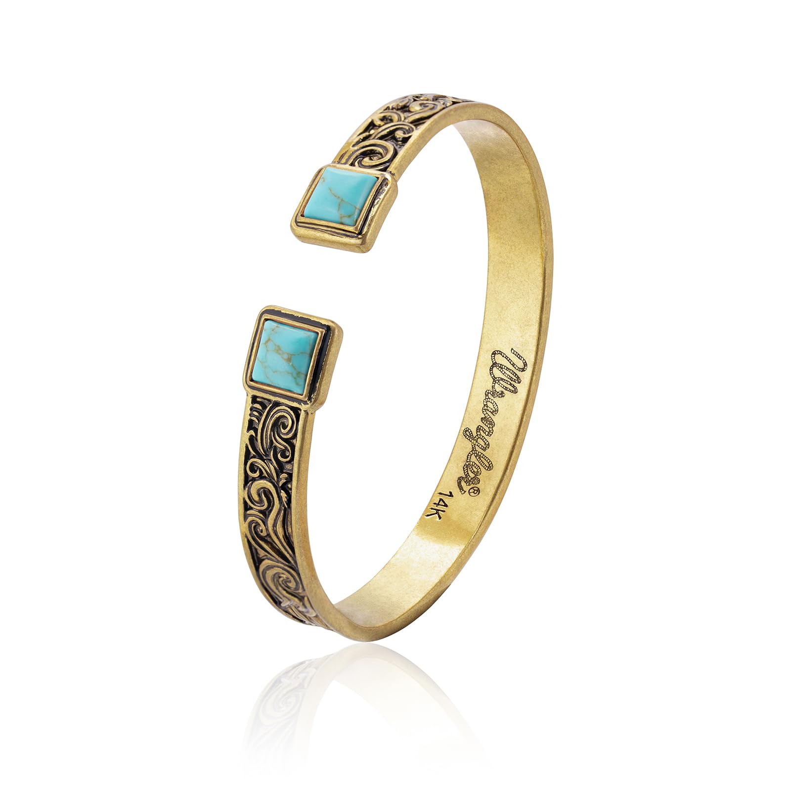 Montana West Wrangler Cuff Bracelet for Women Western Turquoise Adjustable Open Bangle Silver Plated Carved Floral Cowgirl Country