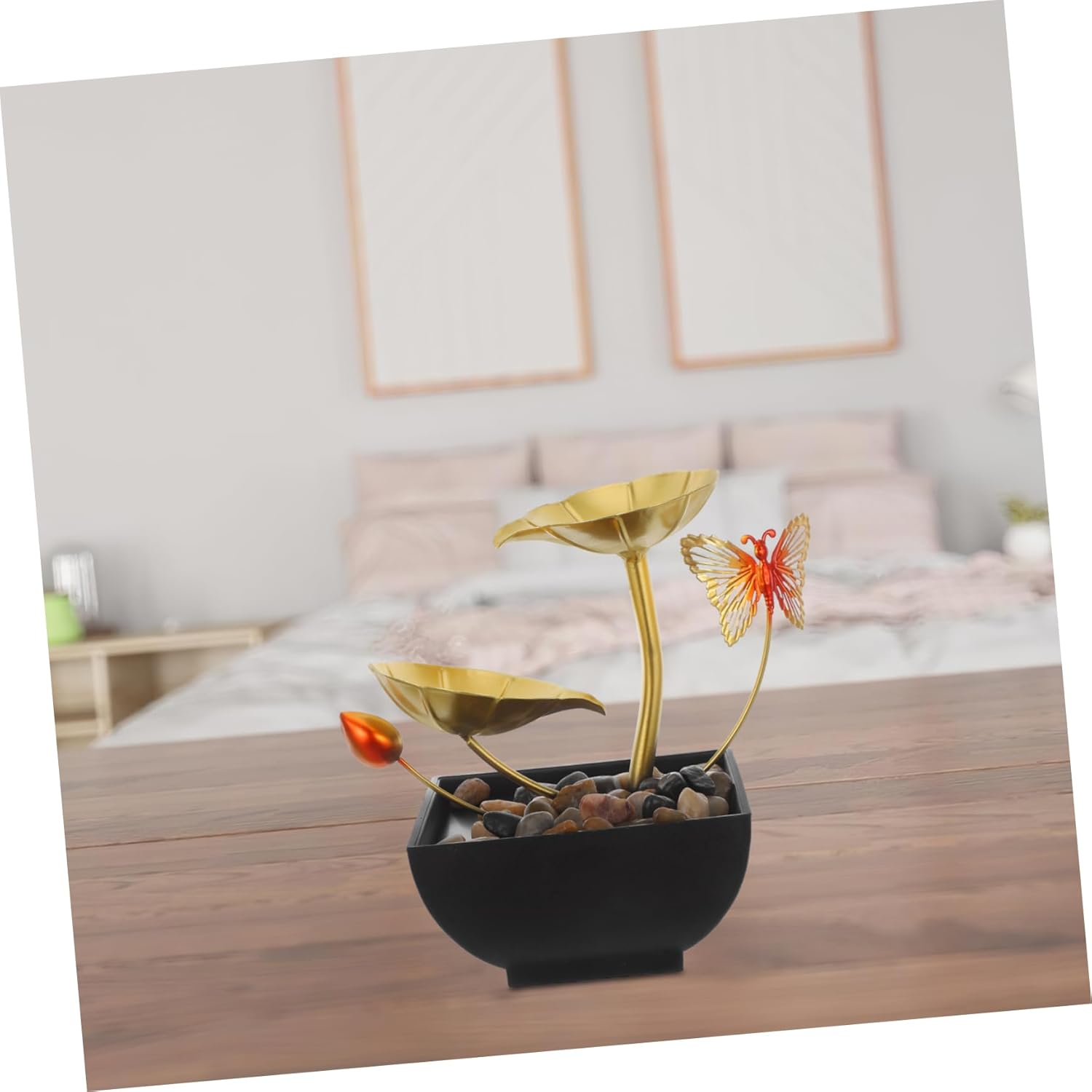 Indoor Tabletop Waterfall Fountain Led Light and Leaf Design Relaxing for Decor and Craftsmanship