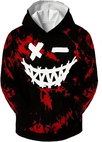 Xumplo Hoodies for Boys Long Sleeve 3D Game Machine Smiling Face Print Jumpers Kids Hooded Sweatshirt Top Clothes