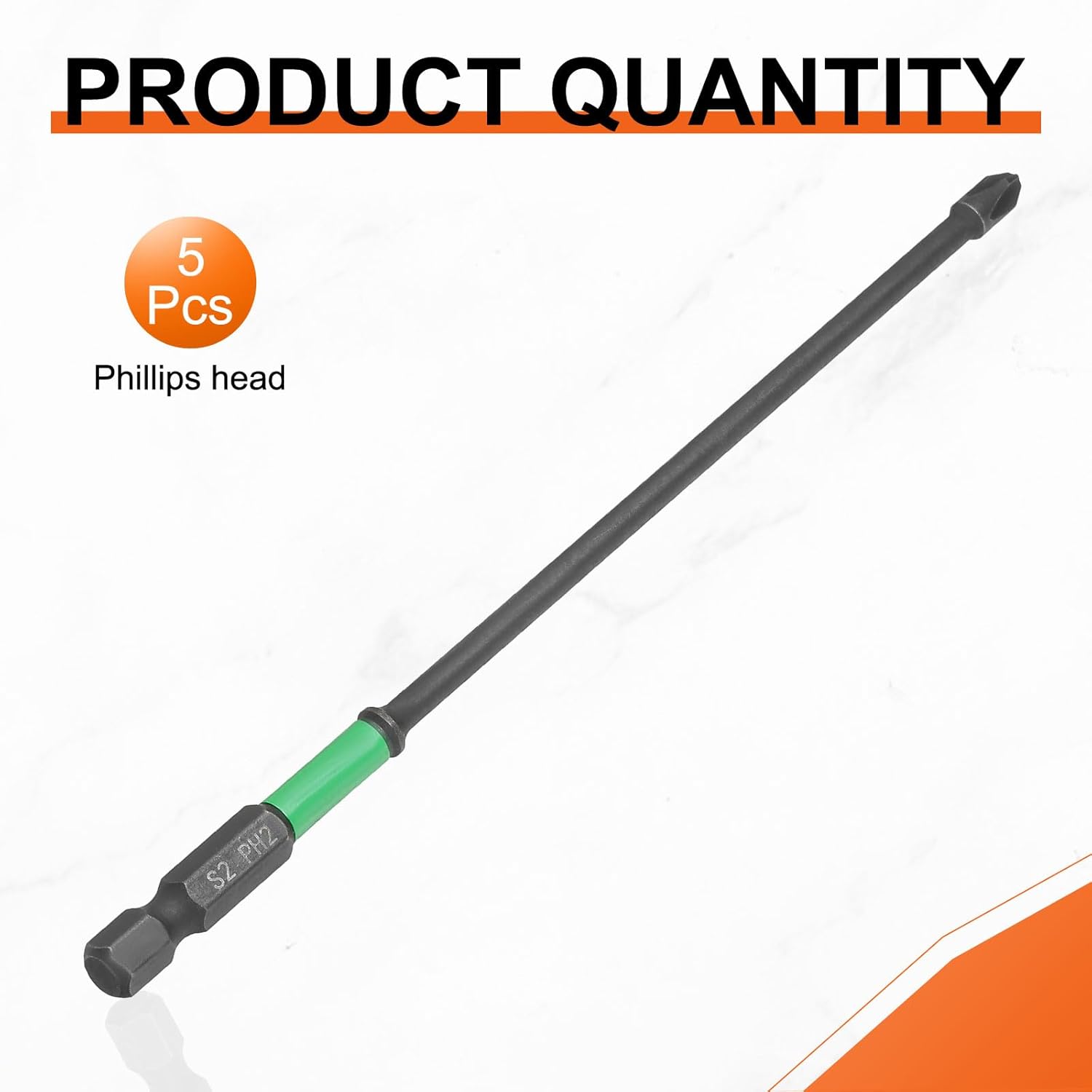 HARFINGTON 5pcs #2 Impact Phillips Screwdriver Bit PH2 1/4" Hex Shank 6" (150mm) Length 0.15" Rod Magnetic Cross Head Drill Bits S2 Steel Industrial Screw Drivers for Impact Power Tools