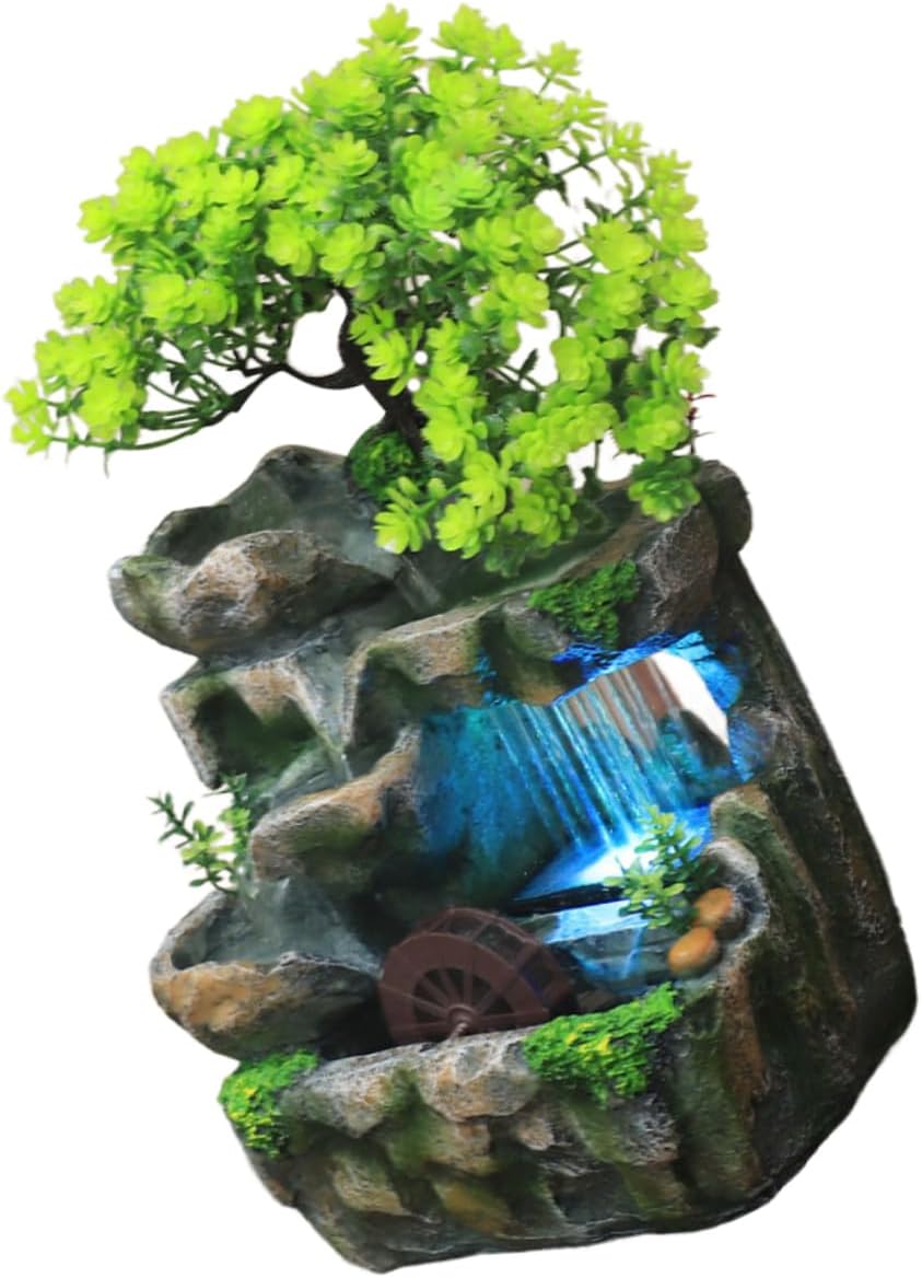 LIFKOME Tabletop Fountain Waterfall Indoor Decor Desk Ornament Water Feature Mini Fountain