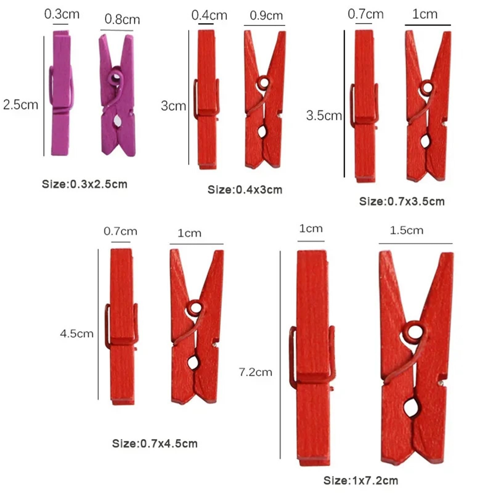 Pinzas de madera de 25/30/35/45/72 mm, clips de madera coloridos, pinzas de madera natural, pinzas para fotos, mini pinzas para ropa (500 unidades, 25 x 3 mm, natural)