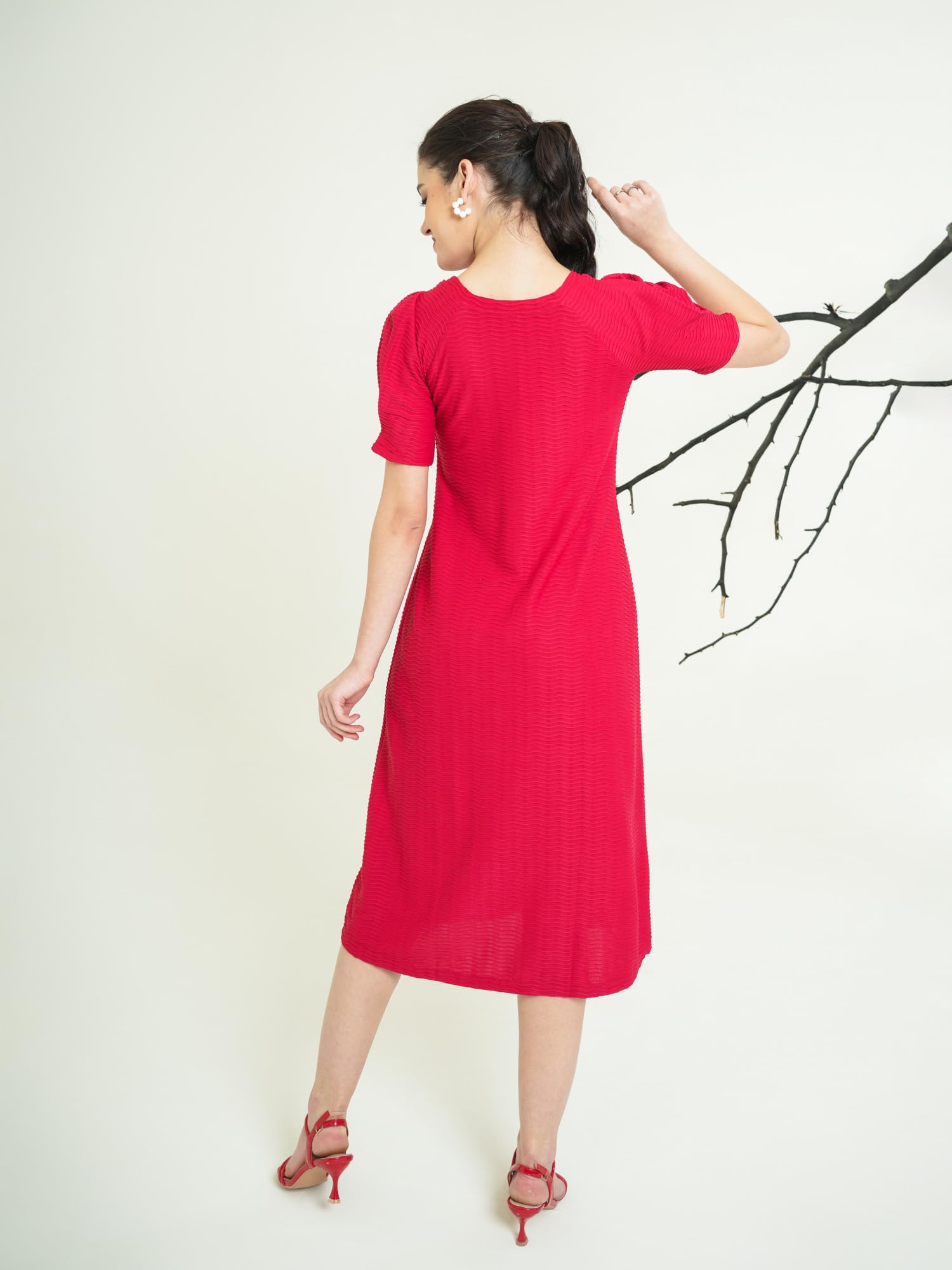 Purvaja Womens A-Line Below Knee Length Dress (Yuvi-011-013) (In, Alpha, L, Red)