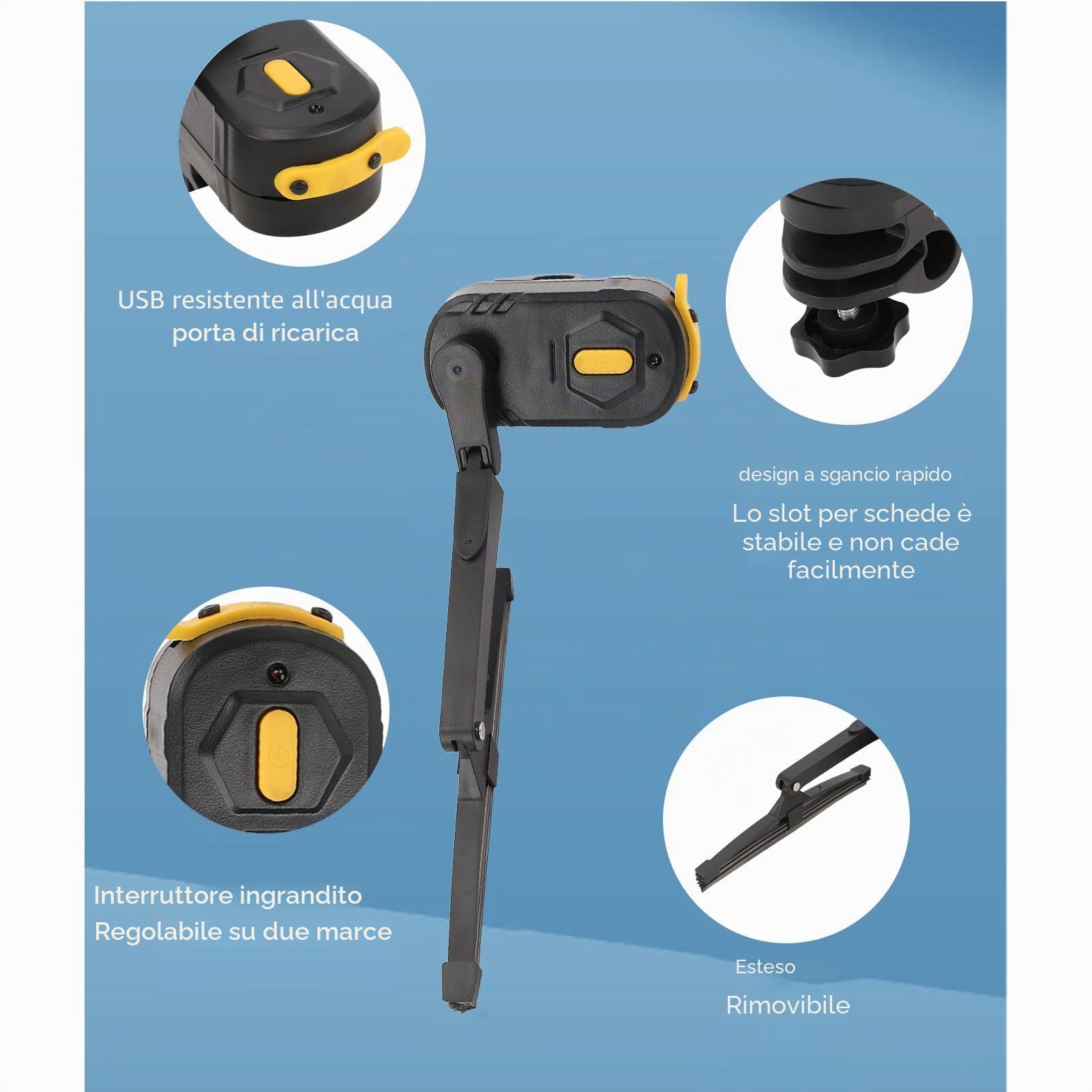 Tergicristallo Ricaricabile DC 5V per Motociclo Universale - Compatibile con Bici Elettrica