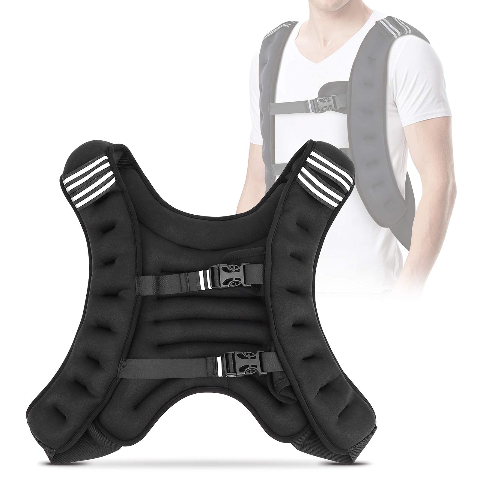 Weighted Training Vest, Adjustable 10KG Strength Resistance Workout Support for Running Gym Neoprene Black One Size Unisex Iron Particle Filled Ergonomic Fitness Vest