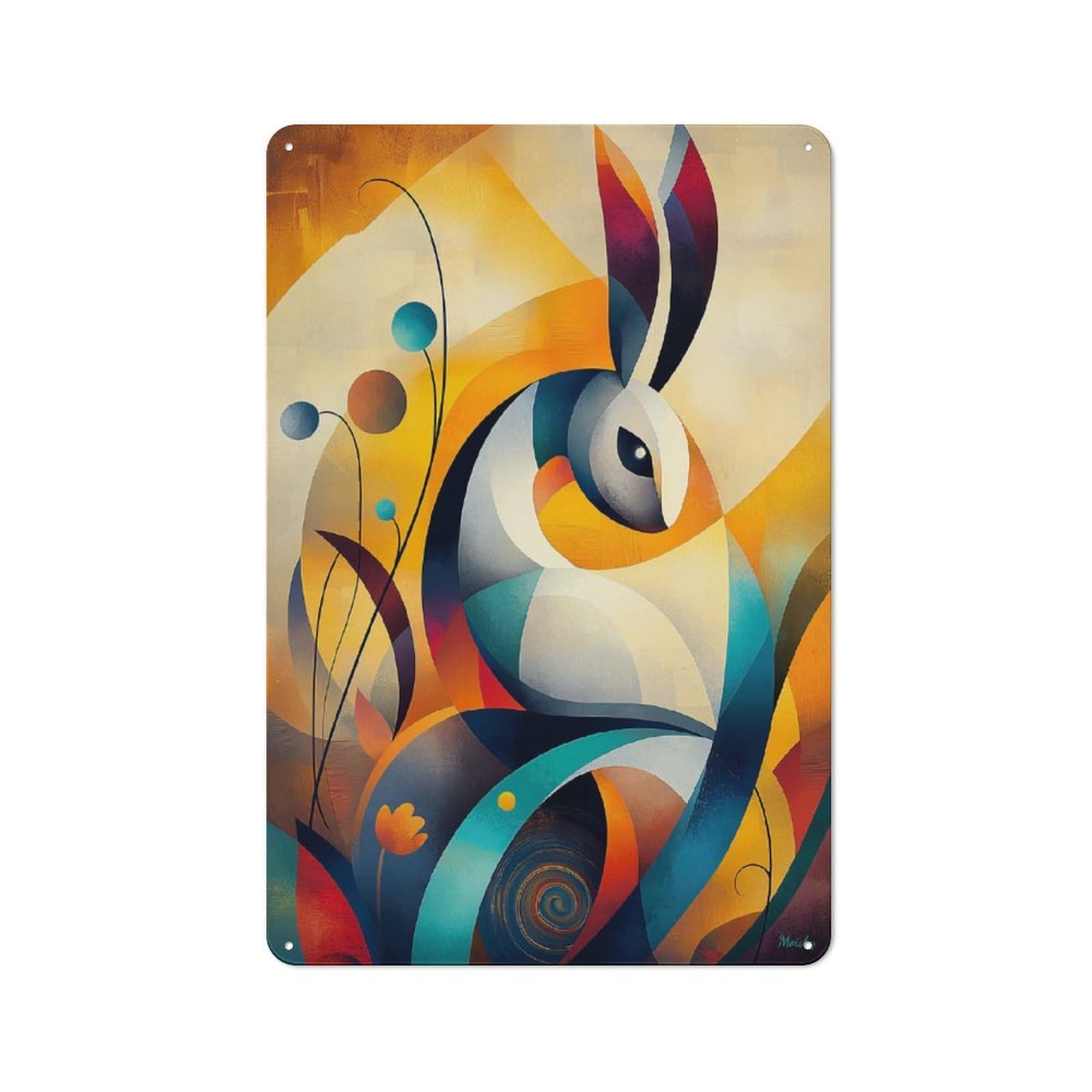 Junmoney Modern Cubism Rabbit Rustic Tin Sign 30X20cm For Living Room Or Hallway, Suited To Living Room Decor Lovers