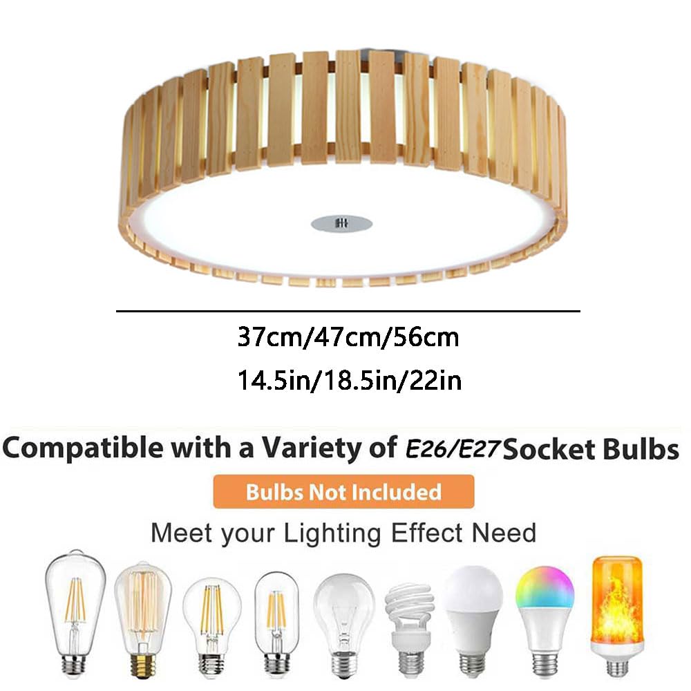 Drewniana Lampa Sufitowa W Stylu Nordyckim, Nowoczesne Oświetlenie Led, Design Retro-industrialny, Maksymalna Moc 60 W, Odpowiednia Do Wielu Zastosowań (56 cm)