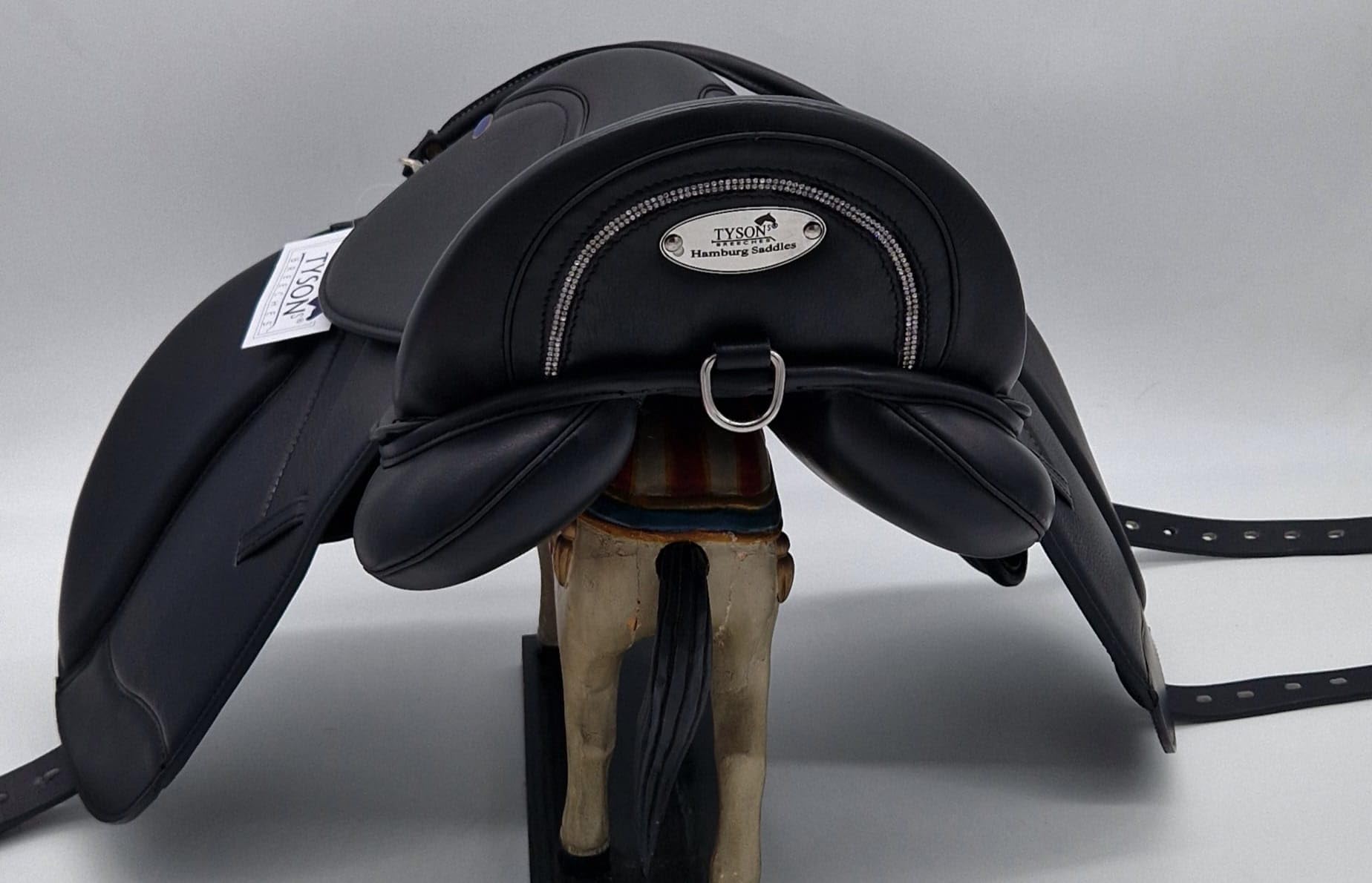Pony Shetty Welsh Ledersattel WEICH ! Sattel Leder Mono Modell Beauty 14 15 Zoll Schwarz Glitzer ! Kammer anpassbar + Kopfeisen Set anbei Tysons (14 Zoll)