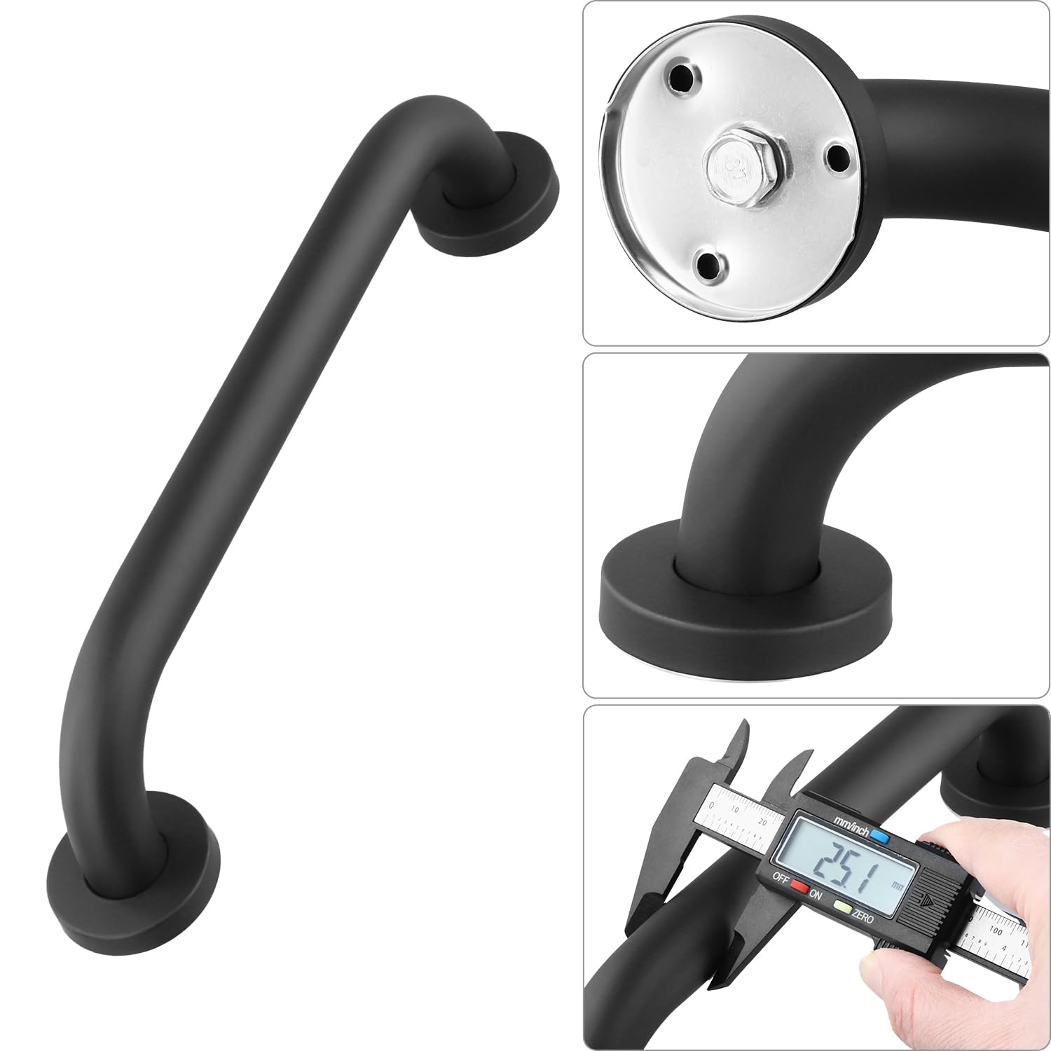 QWORK® Uchwyt do łazienki 30 cm, czarny stalowy poręcz z ukrytymi śrubami, do łazienki, kuchni, schodów