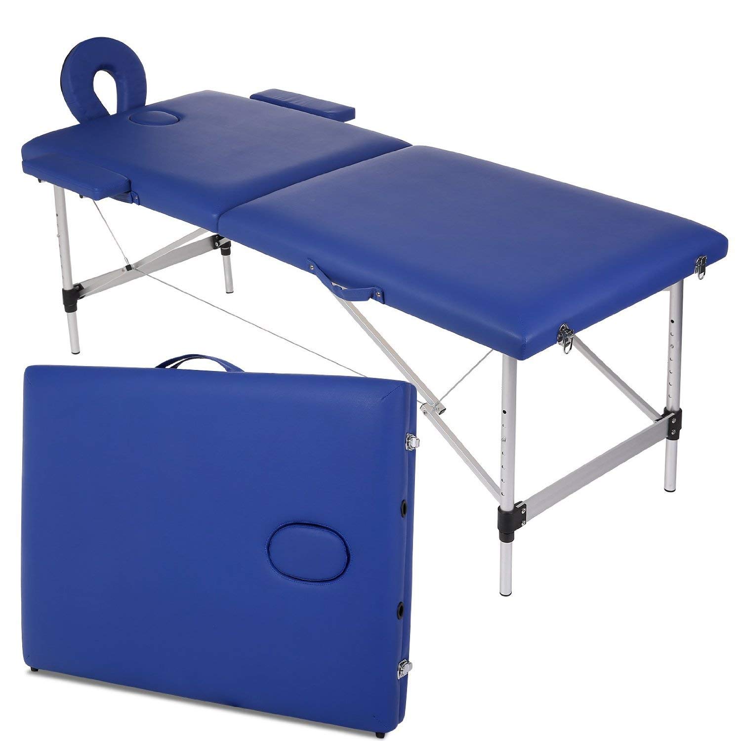 Masaje de 2 Secciones Camilla Cama Portatil Plegable Ligera Camillas Masajes de Profesional Altura Ajustable con Patas de Aluminio con Reposacabezas, Apoyabrazos, Bolsa de transporte