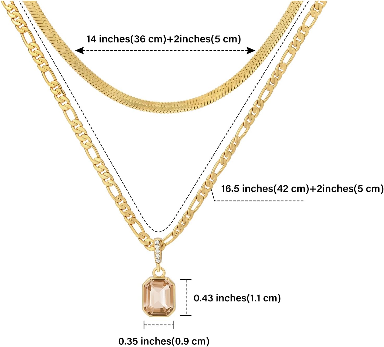 ACECHA Gold Layered Necklaces for Women, 18K Gold Plated Emerald Pendant Rectangle Necklaces for Teen, Layering Choker Necklace Jewelry Gifts - Image 6