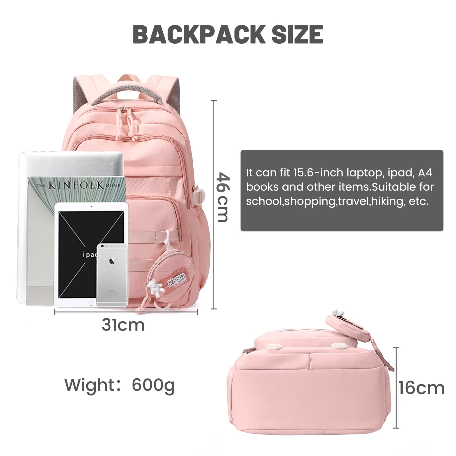 Amythe Mochila Escolar para Adolescente Niña, Mochila Informal Niñas Niños Gran Capacidad Mochila de Viaje para Portátil de 15.6" Bolsas Escolares niños de 10 12-18 años
