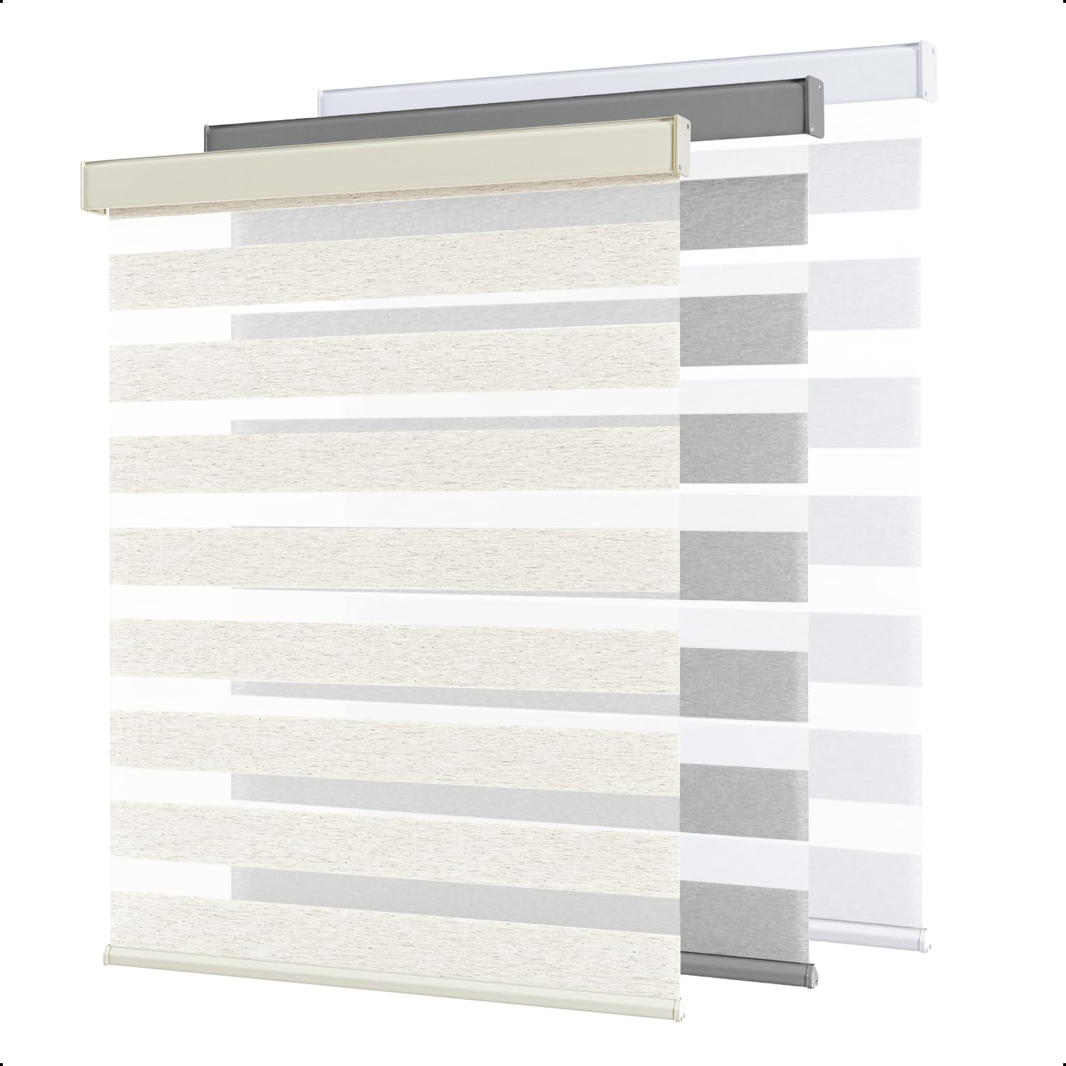 shecute cordless zebra blinds for windows, zebra roller window shades for day & night, light filtering room darkening window blinds for home and french doors(linen, 35"w x 72"h, support custom size)