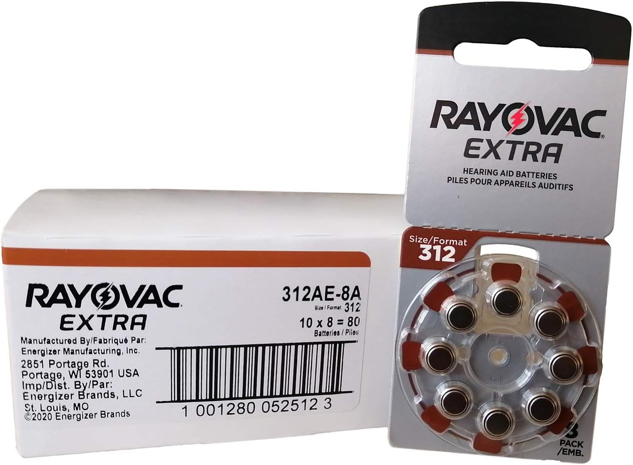 Rayovac Extra Advanced Mercury Free Hearing Aid Batteries Size 312 (Pack of 80)