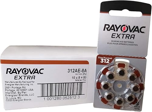 Rayovac Tamaño 312 Baterías extra avanzadas sin mercurio para audífonos (80 baterías)