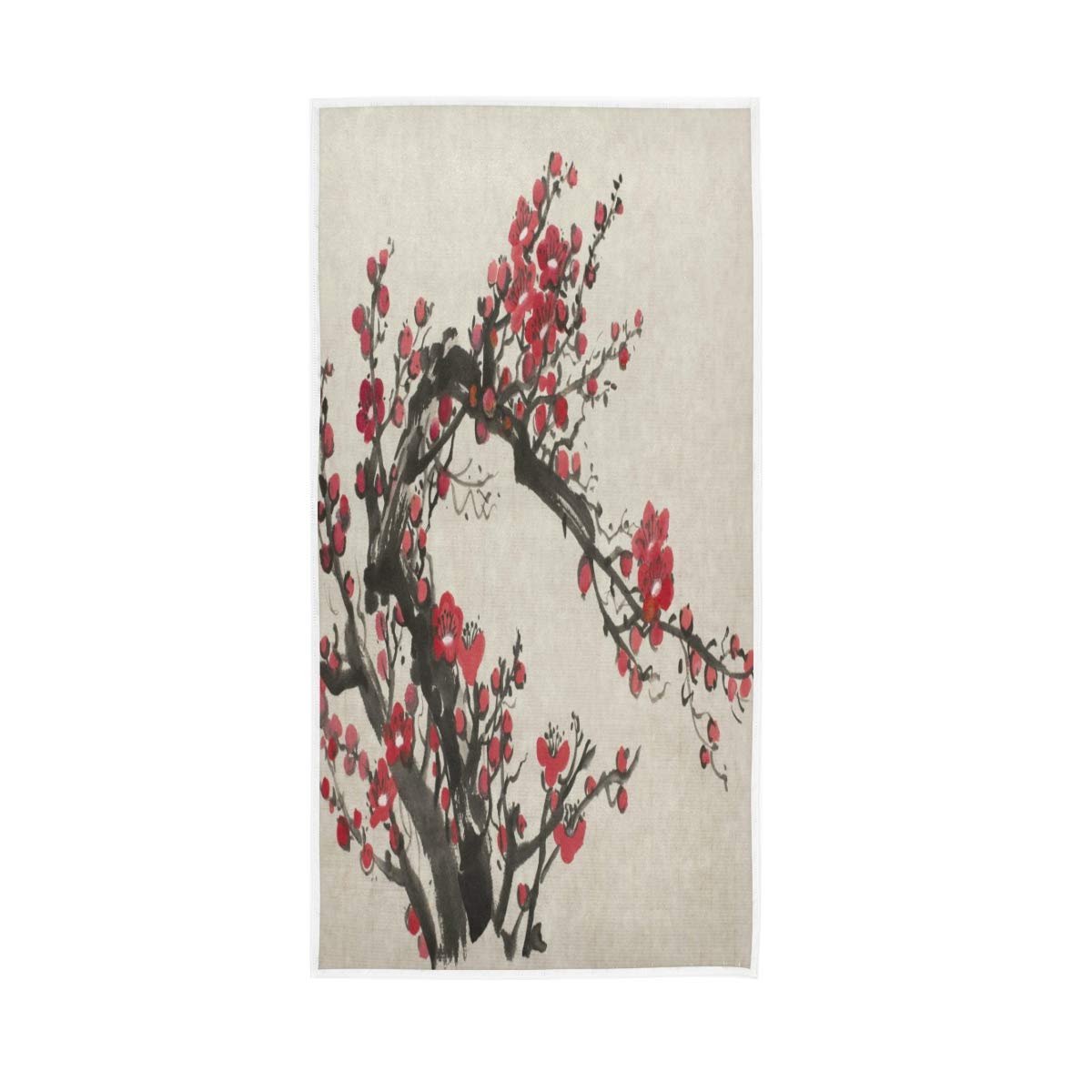 HUYGD Chinese Cherry Blossom Flower Oil Painting Soft Bath Hotel Spa Hand Gym Sport Towel 76 x 38 cm(30 x 15 Inches)
