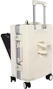 Carry On Luggage, 20" Zipperless Luggage, Hard Shell Suitcase with Front Pocket, Cup Holder and Locks, White