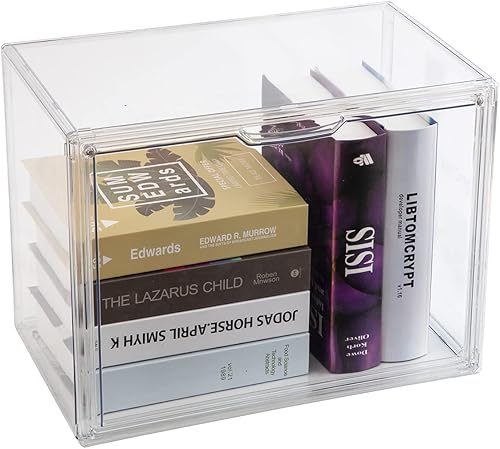 BOHOIDEE Organizador de almacenamiento de libros transparente para estantería, vitrina de plástico apilable con puerta magnética, vitrina de