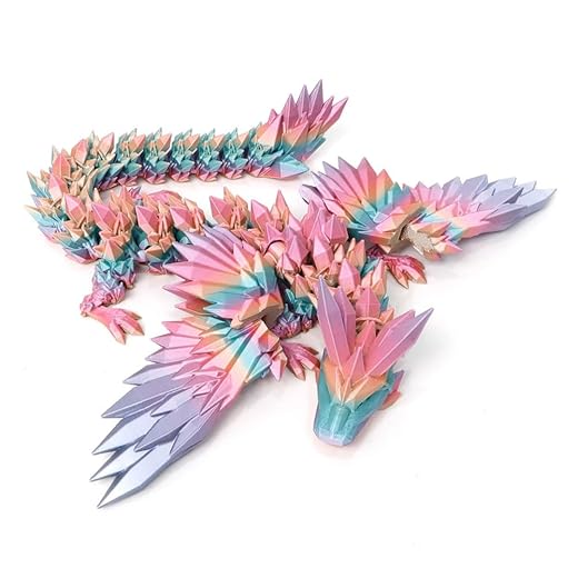 8.6 Inch 3D Printed Rainbow-Dragon with Wings Collectible Figurine for Home Office Executive Desk Decor