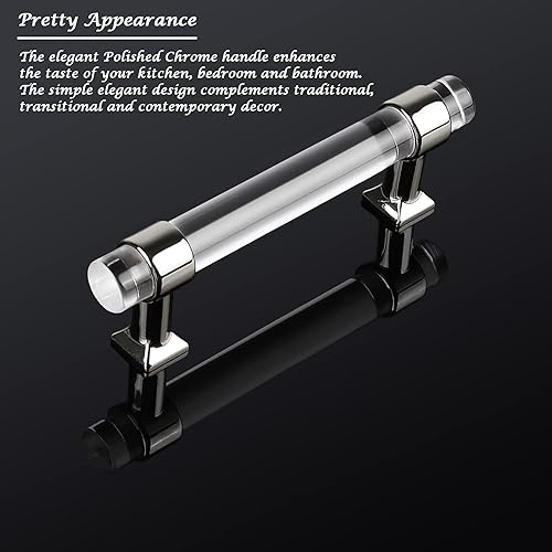 Miniatura 2 de Orger - Paquete de 20 manijas de gabinete modernas de acrílico transparente con acabado cromado plateado, pomos y tiradores de gabinete de 3.5