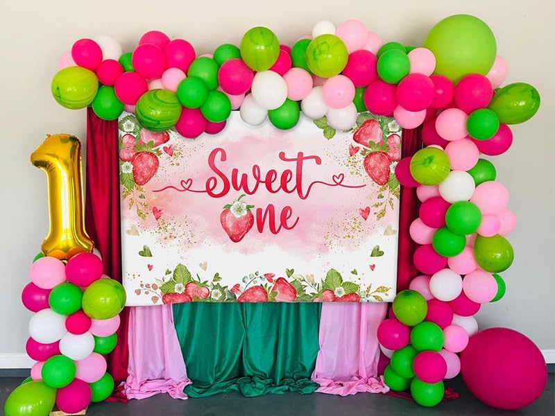 Avezano Sweet One Backdrop Berry Sweet One Birthday Party Decorations Strawberry Girls 1st Birthday Party Photoshoot Background Banner (7x5ft) - Image 5