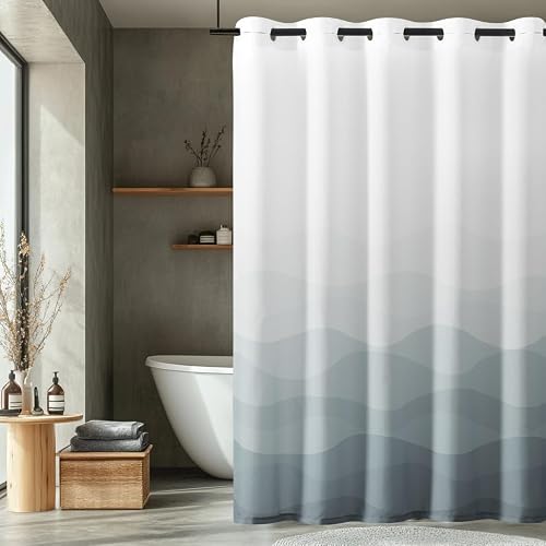 jinchan Hookless Shower Curtain Ombre Grey Ocean Wave Waterproof Fabric Shower Curtains for Bathroom Gradual Color Design Nautical Coastal Beach Bath Decor No Hook 70x72 Inches