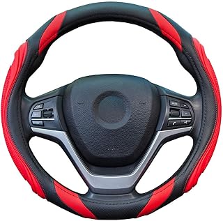 Car Steering Wheel Cover - Sportage Leather Steering Wheel Cover Universal Size M 37-38cm /14.5-15inch, Anti-slip, Breathable, Red