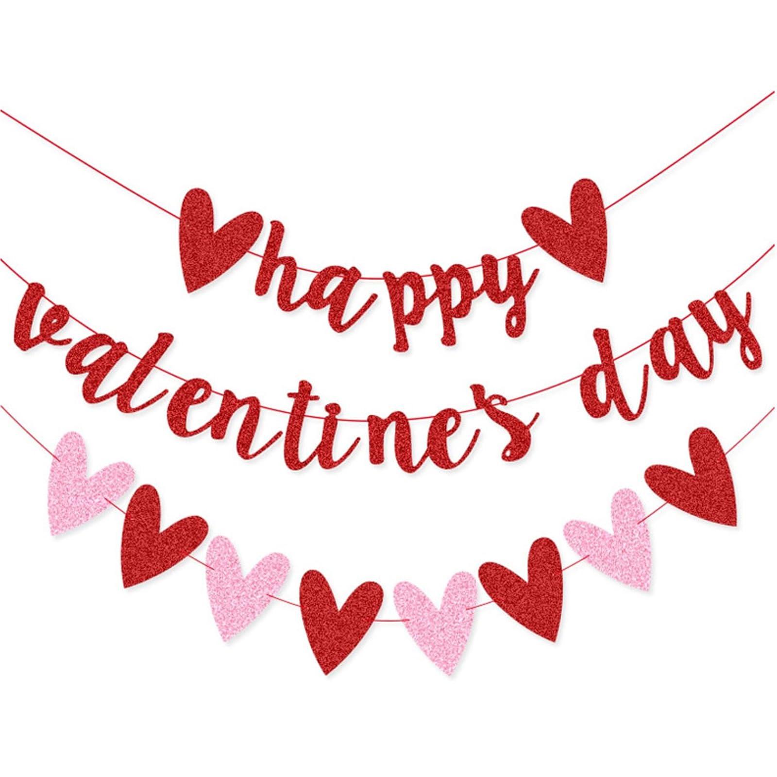 Happy Valentines Day Banner,Valentines Decorations,Heart Bunting for Wedding,Anniversary and Valentine's Day Photo Booth Props