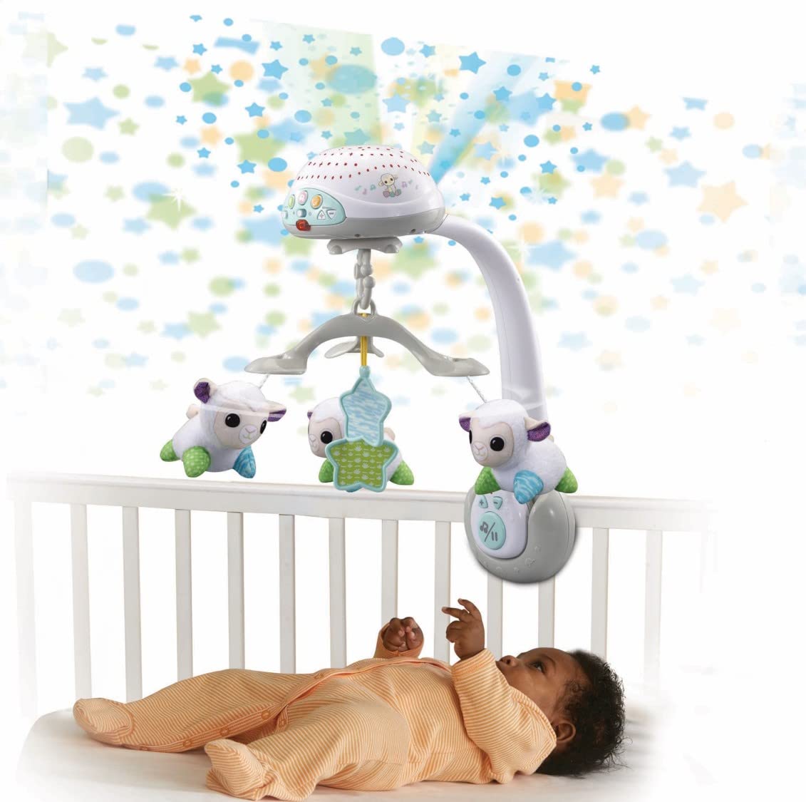VTech Baby Lullaby Lambs Mobile, with Colourful Light Patterns, Soothing Music, White Noise & Nature Sounds, Gift for Babies 0, 3, 6, 9+ Months, English Version
