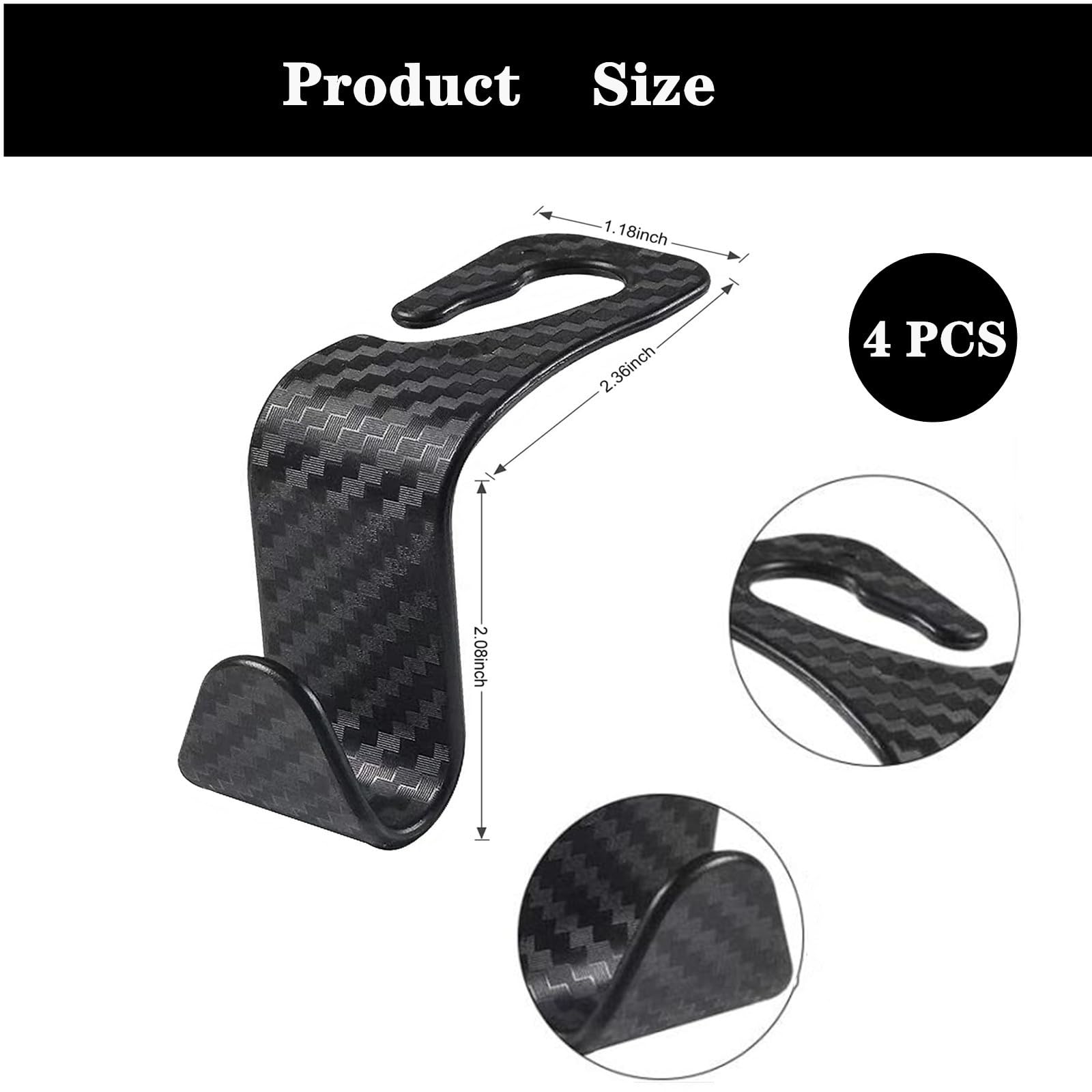 4 Ganci Poggiatesta Auto Universali - Organizzatore Multifunzione In Plastica Per Borsa, Spesa E Vestiti (Nero)