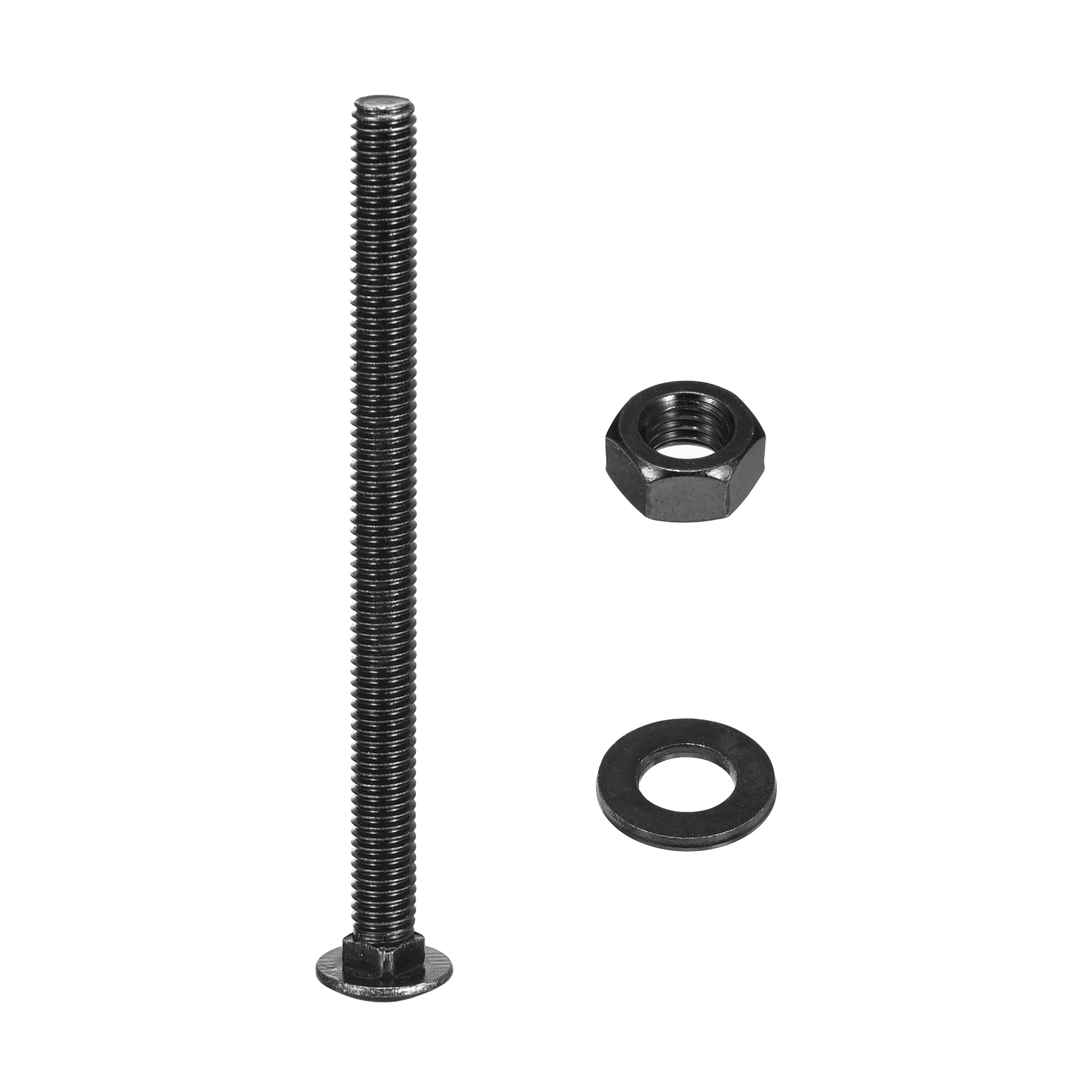 QUARKZMAN M6x90mm Boulons À Tête Ronde Et Collet Carré Avec Écrous Et Rondelles, 25Set Acier Inoxydable 304 Boulons À Tête Ronde Et Collet Carré, Noir