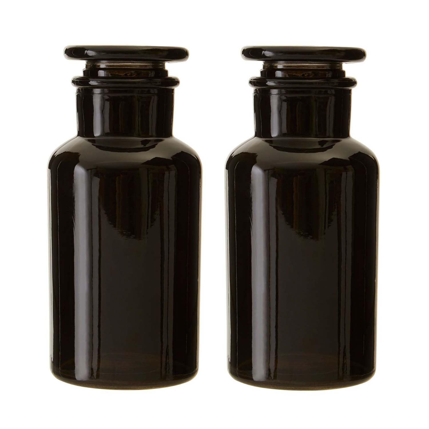 Unique Home Living Black Apothecary Jar Set Of 2 Reagent Bottles, 250Ml Glass Storage Jars With Lid, Reusable Vintage Refillable Container For Essential Oils, Bath Salts, Lotion, Perfume
