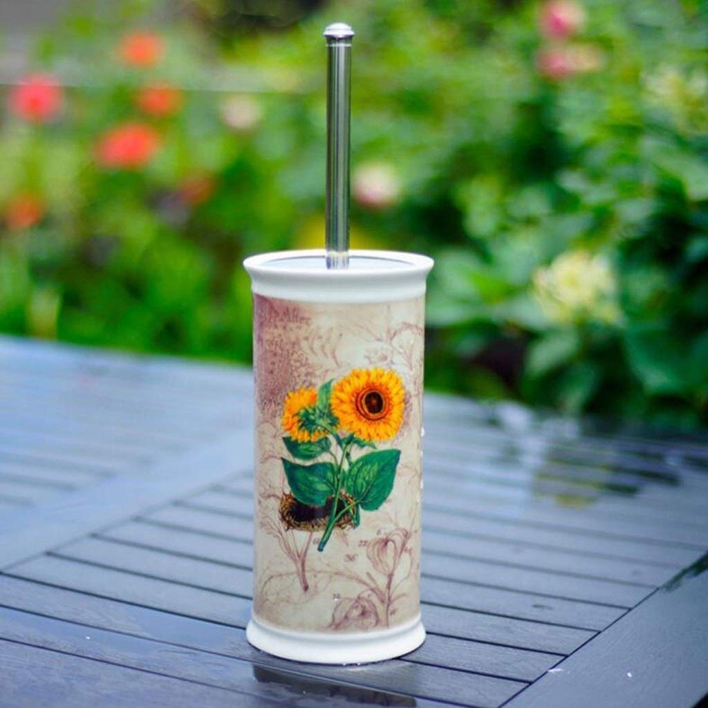 Ceramiczny zestaw szczotek toaletowych ze słonecznikiem z uchwytem ze stali nierdzewnej, stylowy środek do czyszczenia łazienki z uchwytem, idealny do higieny i łatwego czyszczenia