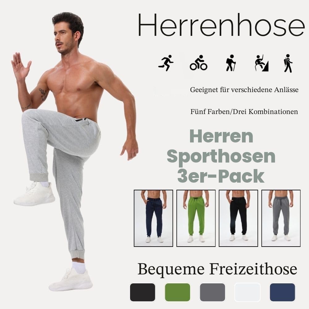 Herren Sweathose mit Reißverschlusstaschen 3er-Pack Trainingshose Jogginghose
