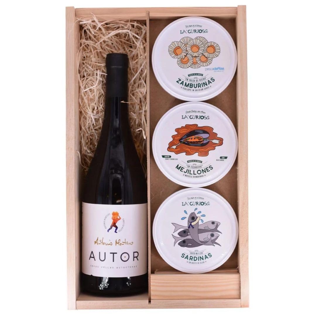 Estuche regalo vino Autor DO Ribeiro y conservas La Curiosa