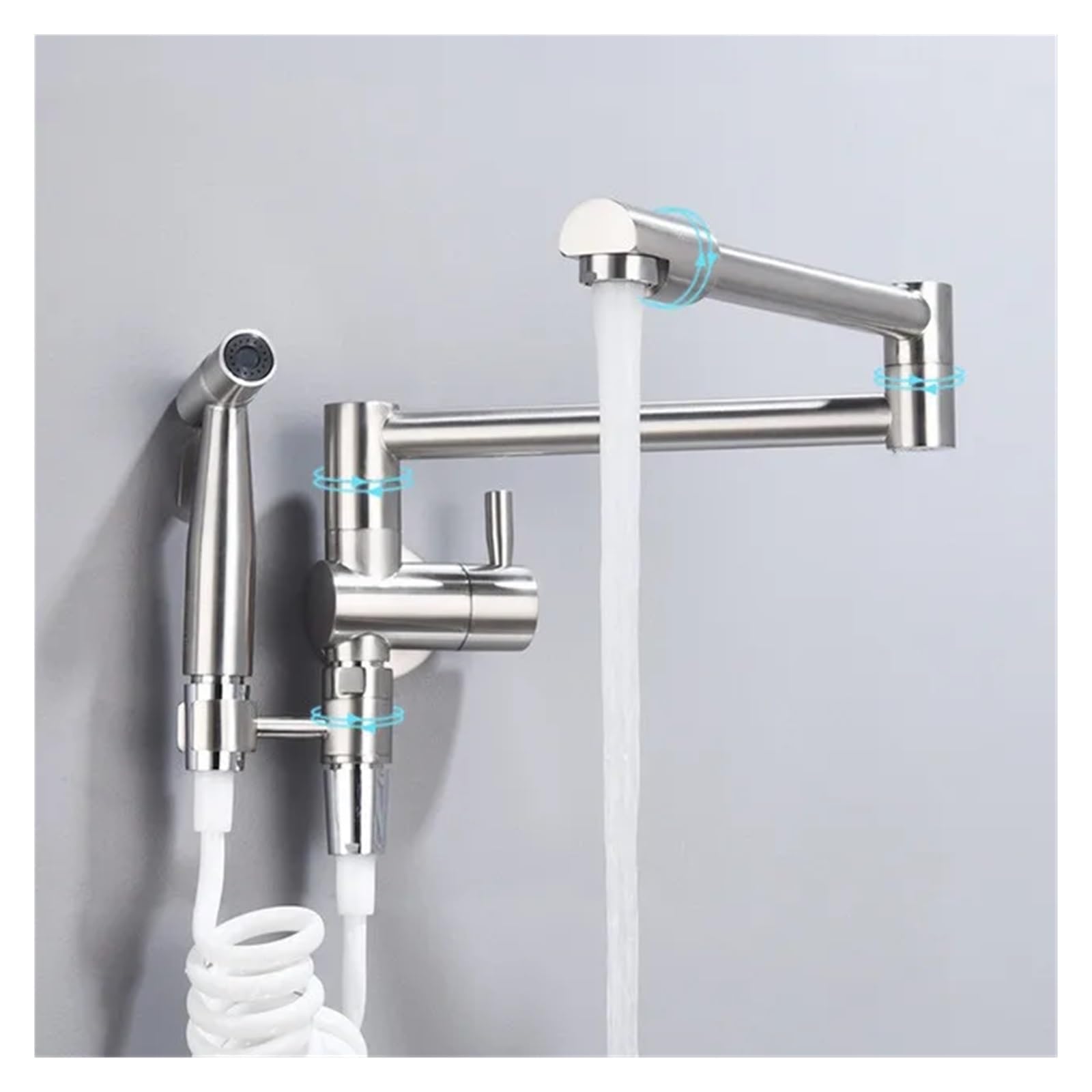 Ewsdsfs Nickel Pot Filler Tap Wall Mounted Foldable Kitchen Faucet With Bidet Sprayer Cold Sink Rotate Folding Spout(Nickel)