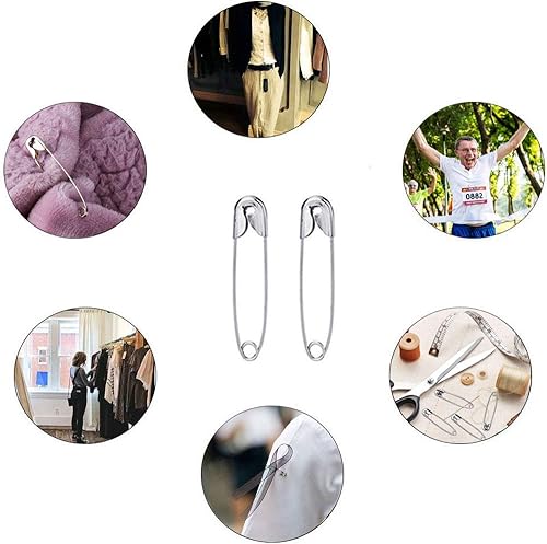 Miniatura 7 de Juego de 460 pines de seguridad, pasadores de seguridad de alta calidad, de metal, plata, 7 tamaños de 0.748in a 2.126in, para uso en casa, oficina,