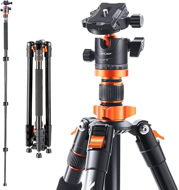 Camera Tripod 79"/200cm, K&F Concept DSLR Tripods Aluminum Travel Vlog Tripod Monopod with Ball Head Carrying Case Loading Up to 17.6lbs/8kg for Canon Nikon Sony K234A7+BH-28L (Old Model S210)